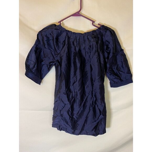 ALFANI WOMENS SIZE 2P 2 PETITE NAVY DRESSY BLOUSE SHIRT TOP SHORT SLEEVE - Picture 2 of 2